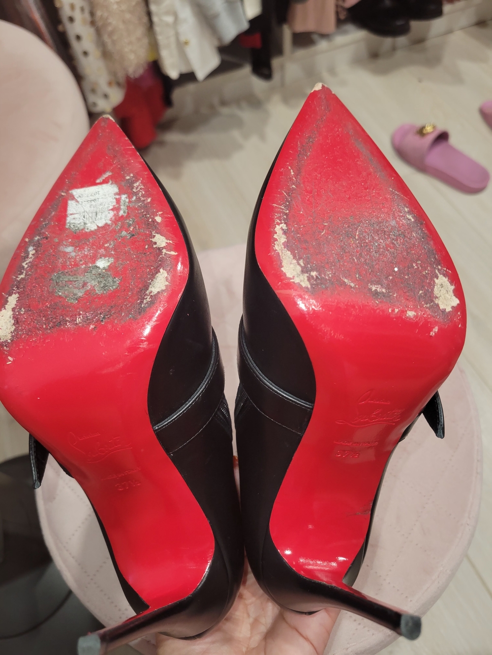 Christian Louboutin Black Leather Pointed Stiletto Ankle Boots - Picture 7 of 9